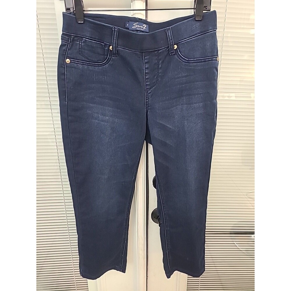 Y2K Seven 7 Pull On Elastic Waist Blue Jean capri's Waist Size 8